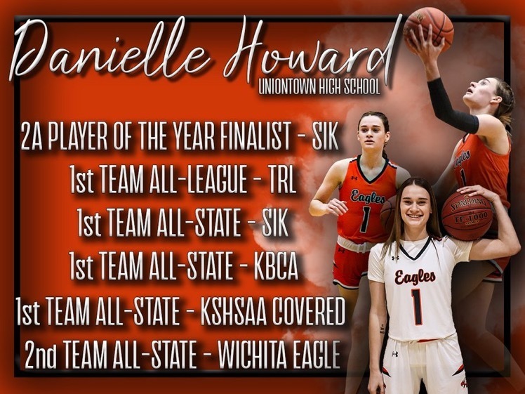 Picture of Danielle Howard’s with a list of her post-season basketball honors for 2021-22