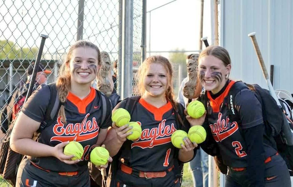 Picture of Kaydra Woods, Alexa Fuhrman, and Rylee Coulter as they hit 7 home runs against Chetopa