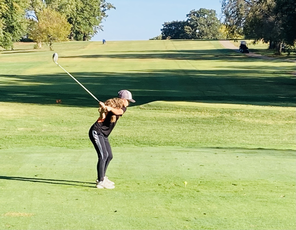 Reese Gorman tees off playing at Regional Golf on Monday.