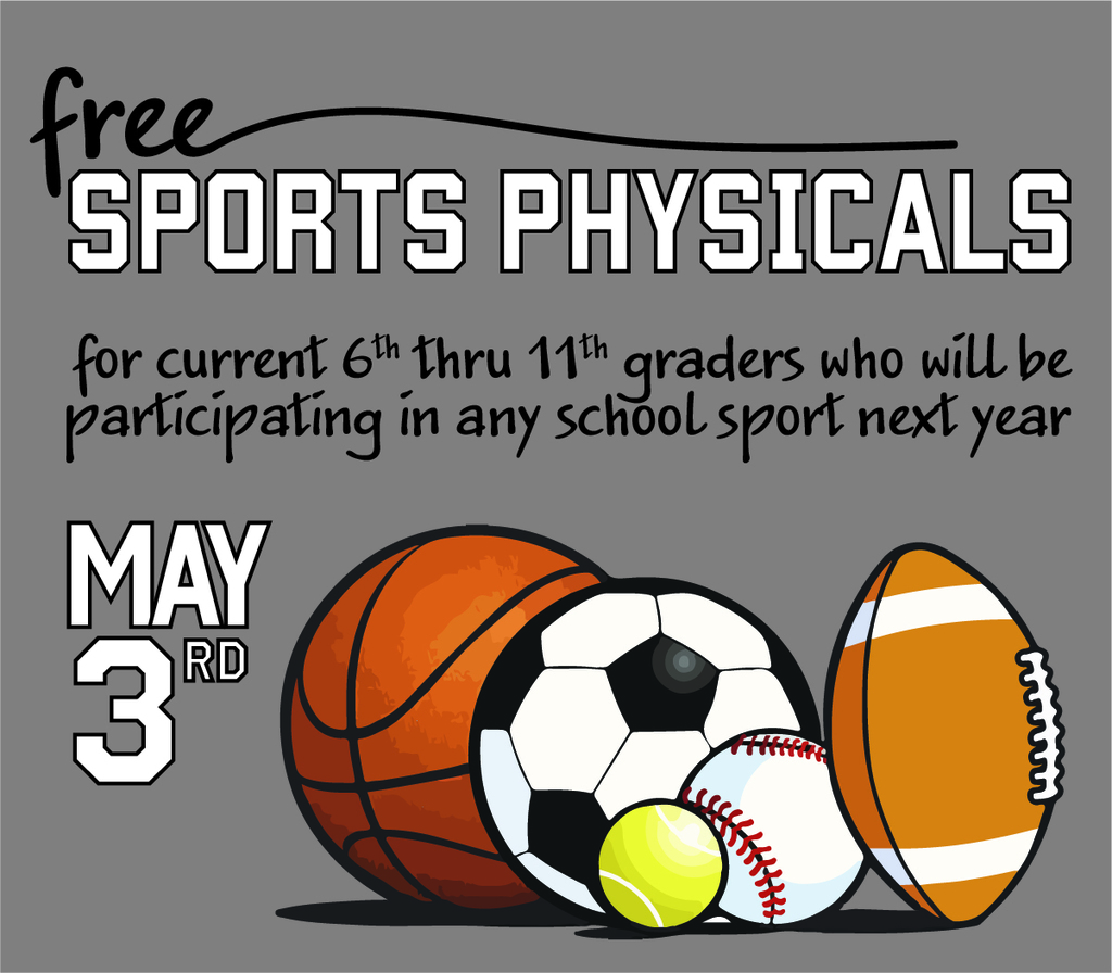 sports physicals for 6th thru 11th grade students on May 3, 2023